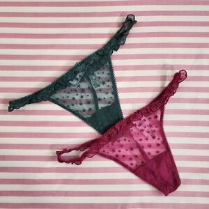 PINK Victoria's Secret Sheer Star Patterned  V-String Thong Panties Size Large